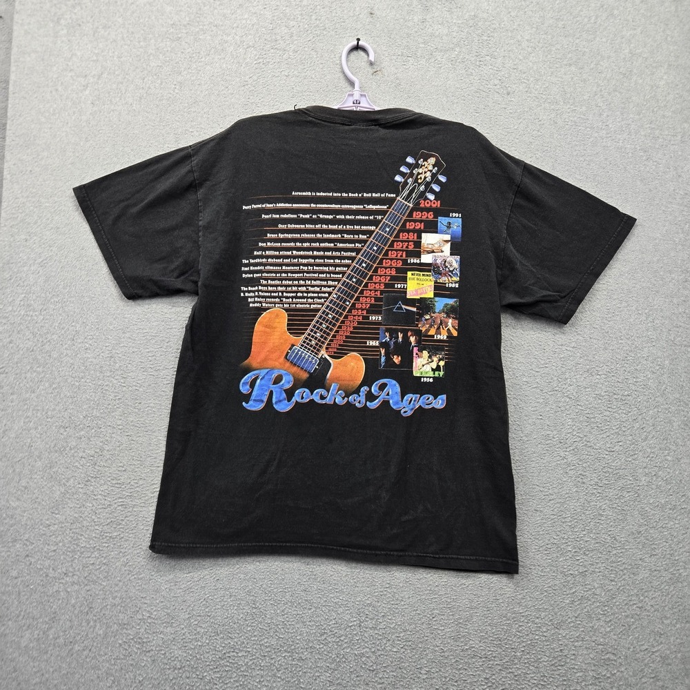 VINTAGE Rock Of Ages Men Shirt L Black Graphic